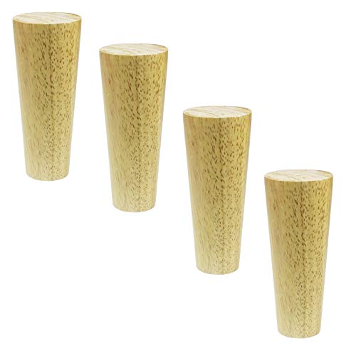 SFNIOKFG 4er-Set Möbelbeine aus Massivholz, konische Kommodenbeine, Sofa-Ersatzbeine aus Gummiholz, Schrankbeine, für Couch, Bett, Sessel, mit 7 x 7 cm Montageplatte und Schrauben, Holzfarb von SFNIOKFG