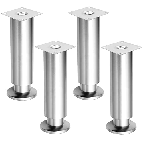 SFNIOKFG x runde Tischbeine, Schrankfüße aus Metall, verstellbare Möbelbeine, Kleiderschrankfüße, Sofabeine, Fernsehschrankbeine, Schubladenbeine, Nachttischbeine, Edelstahl, mit Bodenschon von SFNIOKFG