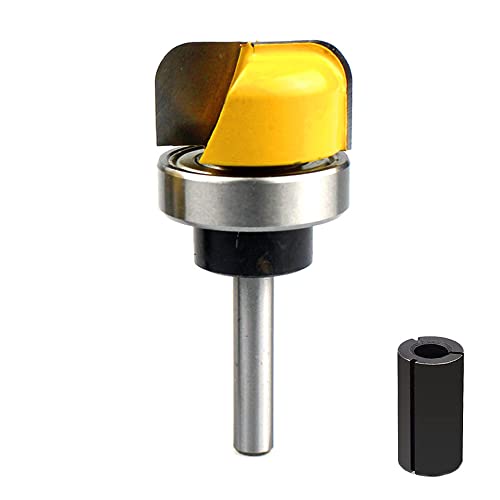 Fräswerkzeug， Fräser-Bits for Schalen- und Tablettschablonen mit Spannzange, Rundnasen-Nutfräser mit 1/4-Zoll-Schaft und Kugellager und Adapter von 1/2 auf 1/4 Zoll(1 1/8 in) von SFQEVHRZ