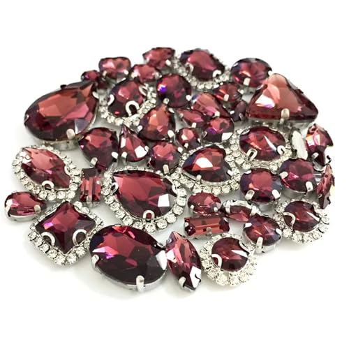 Strassstein, 50 Stück/Packung Mix Größe Kristall Schnalle Strass Silber Nähen auf Steine ​​Diy/Kleidung Zubehör(Wine Red) von SFQEVHRZ