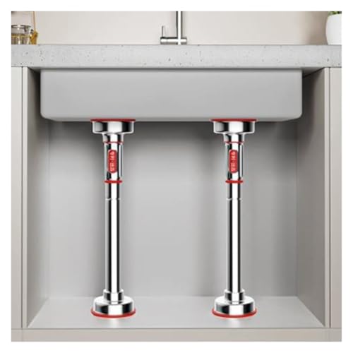 SFQEVHRZ Waschbeckenmöbelbeine， Edelstahl-Spülbeckenbeine, Teleskop-Stützstangen-Unterbau-Spülbeckenhalterungen, Bohrfreies verstellbares Möbelbein(Silver,2*Height 70 120cm) von SFQEVHRZ