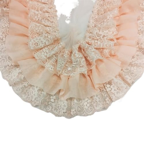 Spitzenband, Spitze, 4 Stück, 10 cm breit, dreilagig, plissierter Chiffonstoff, Fransenband, Spitzenkragen, Rüschenbesatz(Oranje) von SFQEVHRZ