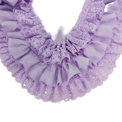 Spitzenband, Spitze, 4 Stück, 10 cm breit, dreilagig, plissierter Chiffonstoff, Fransenband, Spitzenkragen, Rüschenbesatz(Purple) von SFQEVHRZ