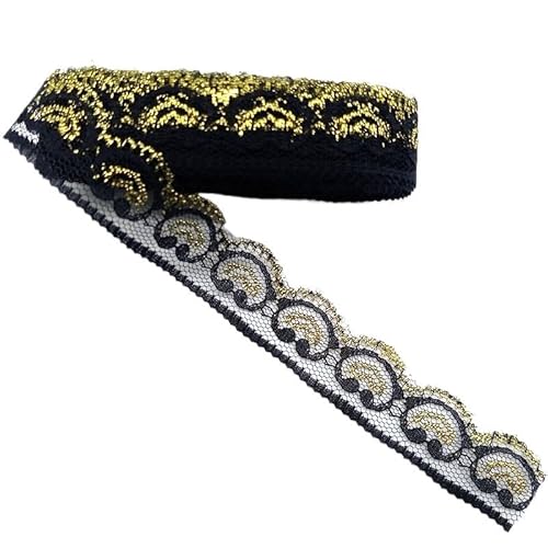 Spitzenband, Spitze 10 Yards Glitter bestickt Net TrimDecoration Nähzubehör Breite 2,6 cm(Black Gold Lace) von SFQEVHRZ