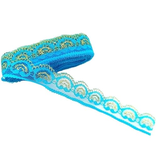 Spitzenband, Spitze 10 Yards Glitter bestickt Net TrimDecoration Nähzubehör Breite 2,6 cm(Lake Blue Gold Lace) von SFQEVHRZ
