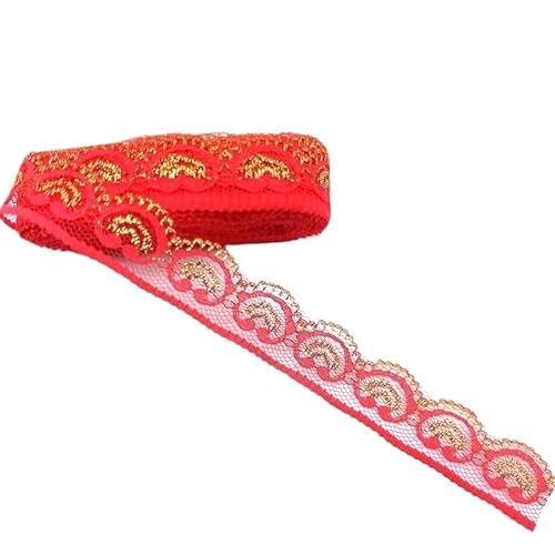 Spitzenband, Spitze 10 Yards Glitter bestickt Net TrimDecoration Nähzubehör Breite 2,6 cm(Red Gold Lace) von SFQEVHRZ