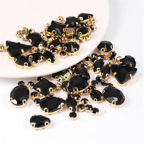 Strassstein, 130 Teile/los Einstellung Glas Strass Gemischte Form Nähen Auf Kristall Stein Diamant for Hochzeit Kleid Schuhe Taschen DIY Trim(Black) von SFQEVHRZ