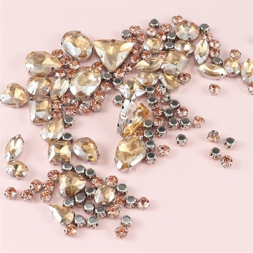 Strassstein, 130 Teile/los Silber Glas Strass Gemischte Form Nähen Auf Kristall Stein Diamant for Hochzeit Kleid Schuhe Taschen DIY Trim(Champagne) von SFQEVHRZ