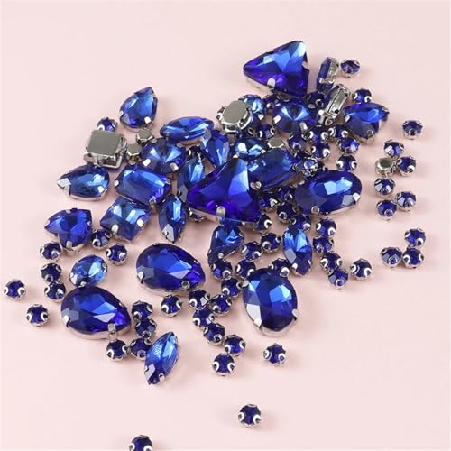 Strassstein, 130 Teile/los Silber Glas Strass Gemischte Form Nähen Auf Kristall Stein Diamant for Hochzeit Kleid Schuhe Taschen DIY Trim(Sapphire Blue) von SFQEVHRZ