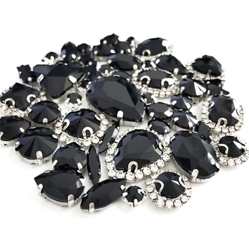Strassstein, 50 Stück/Packung Mix Größe Kristall Schnalle Strass Silber Nähen auf Steine ​​Diy/Kleidung Zubehör(Black) von SFQEVHRZ