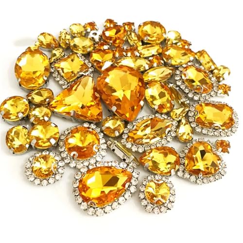 Strassstein, 50 Stück/Packung Mix Größe Kristall Schnalle Strass Silber Nähen auf Steine ​​Diy/Kleidung Zubehör(Golden Yellow) von SFQEVHRZ