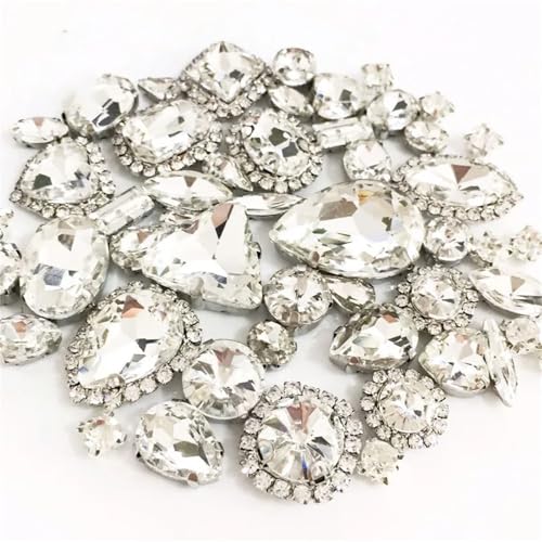 Strassstein, 50 Stück/Packung Mix Größe Kristall Schnalle Strass Silber Nähen auf Steine ​​Diy/Kleidung Zubehör(White) von SFQEVHRZ