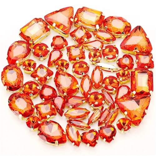 Strassstein, 50 Teile/beutel Gemischte Form Nähen Auf Glas Strass Gold Kristall Schnalle Diy Hochzeit Dekoration Zubehör(Oranje) von SFQEVHRZ