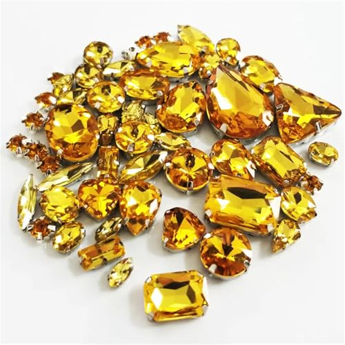 Strassstein, 68 Stück/50 Stück/30 Stück Mix Top Kristallglas for Aufnähen von Strasssteinen for Handarbeiten, Nähsteine ​​für Heimwerker/Kleidung/Hochzeitskleid(Golden Yellow 68pcs) von SFQEVHRZ