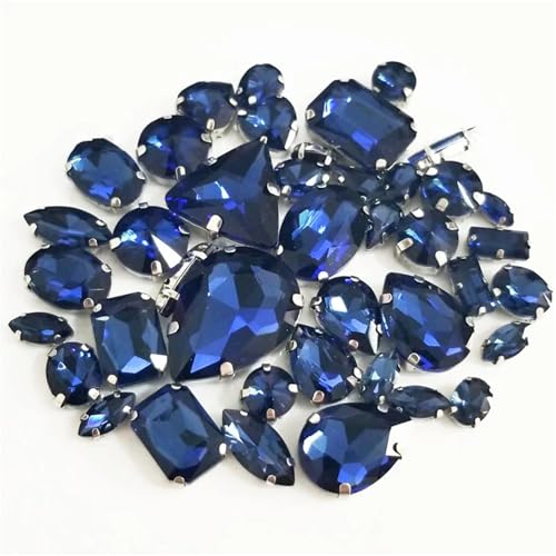 Strassstein, 68 Stück/50 Stück/30 Stück Mix Top Kristallglas for Aufnähen von Strasssteinen for Handarbeiten, Nähsteine ​​für Heimwerker/Kleidung/Hochzeitskleid(Ink Blue 68pcs) von SFQEVHRZ