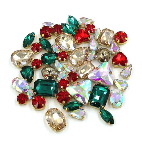 Strassstein, DIY Handarbeit Bulk 50 Stück/Beutel Mix Form Kristallsteine ​​Fassung Glas Strass for Aufnähen auf Taschen/Schuhe/Kleidung(Christmas) von SFQEVHRZ