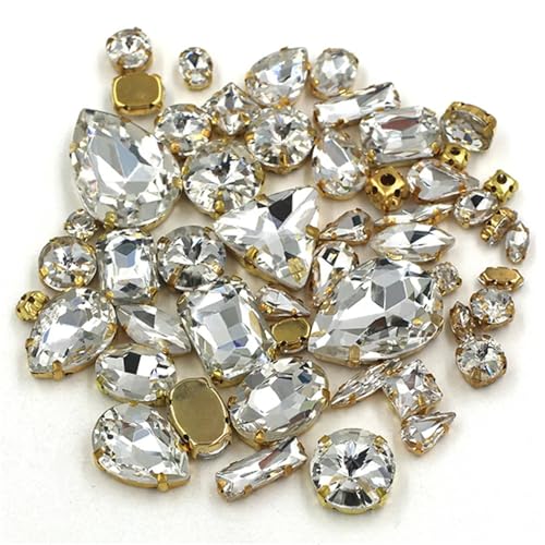 Strassstein, DIY Handarbeit Bulk 50 Stück/Beutel Mix Form Kristallsteine ​​Fassung Glas Strass for Aufnähen auf Taschen/Schuhe/Kleidung(Clear) von SFQEVHRZ