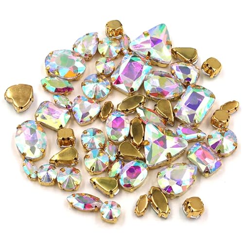 Strassstein, DIY Handarbeit Bulk 50 Stück/Beutel Mix Form Kristallsteine ​​Fassung Glas Strass for Aufnähen auf Taschen/Schuhe/Kleidung(Crystal Ab) von SFQEVHRZ