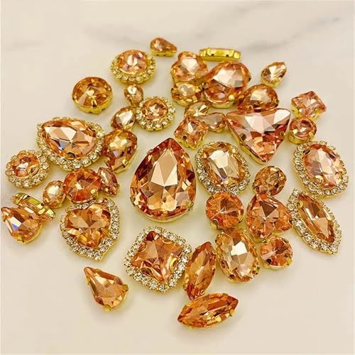 Strassstein, Kristallglas-Strasssteine, 58 Stück, gemischte Form, goldene Unterseite, Nähzubehör, Verwendung for Handarbeiten, DIY-Kleidungszubehör(Water Red) von SFQEVHRZ