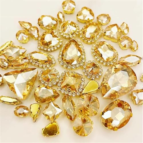 Strassstein, Mix 58 Stücke Champagnerglas Strass Goldene Kristallschnalle Nähzubehör for Handarbeiten DIY Kleidung Dekoration(Champagne) von SFQEVHRZ
