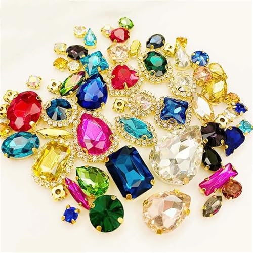 Strassstein, Mix 58 Stücke Champagnerglas Strass Goldene Kristallschnalle Nähzubehör for Handarbeiten DIY Kleidung Dekoration(Mix Color) von SFQEVHRZ