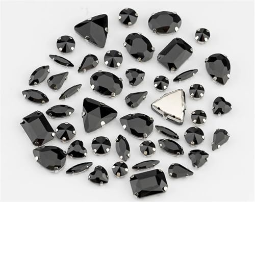 Strassstein, Multi-Form Flache Rückseite Mix Größe Glas Nähen Auf Strass Bunte Kristalle Steine ​​Für Hochzeit Kleid Dekoration(Black,60Pcs) von SFQEVHRZ