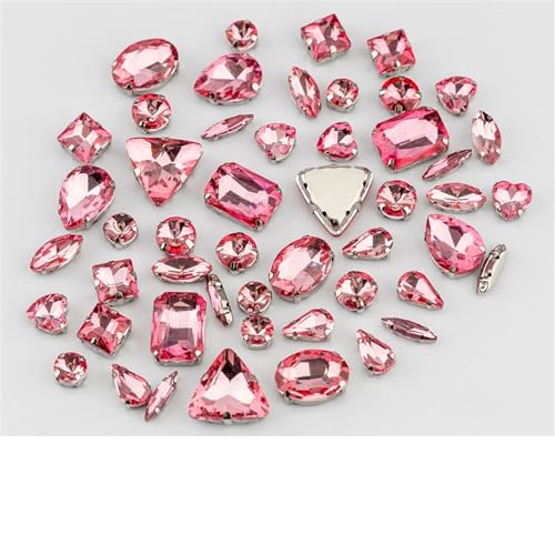 SFQEVHRZ Strassstein, Multi-Form Flache Rückseite Mix Größe Glas Nähen Auf Strass Bunte Kristalle Steine ​​Für Hochzeit Kleid Dekoration(Light Rose,60Pcs) von SFQEVHRZ