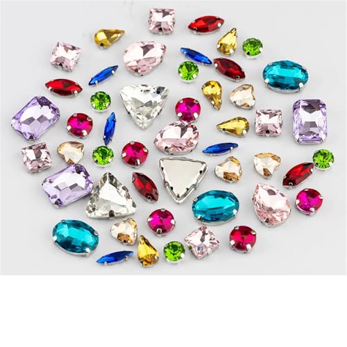 SFQEVHRZ Strassstein, Multi-Form Flache Rückseite Mix Größe Glas Nähen Auf Strass Bunte Kristalle Steine ​​Für Hochzeit Kleid Dekoration(Lt Mix Color,30Pcs) von SFQEVHRZ