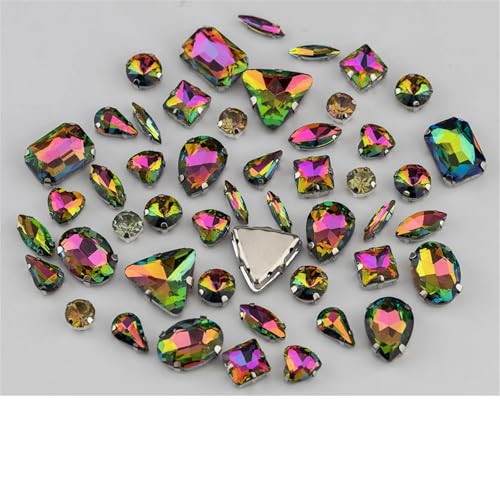 Strassstein, Multi-Form Flache Rückseite Mix Größe Glas Nähen Auf Strass Bunte Kristalle Steine ​​Für Hochzeit Kleid Dekoration(Virrail Medium,60Pcs) von SFQEVHRZ