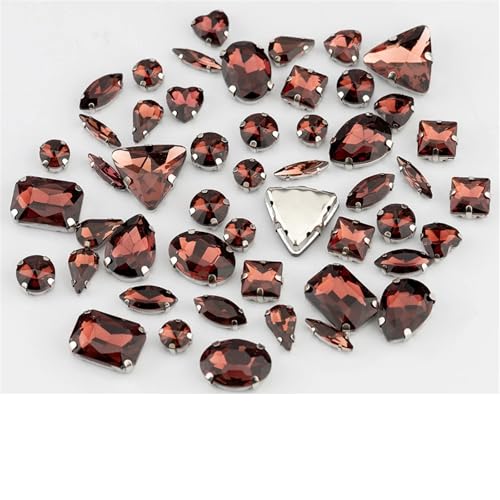 Strassstein, Multi-Form Flache Rückseite Mix Größe Glas Nähen Auf Strass Bunte Kristalle Steine ​​Für Hochzeit Kleid Dekoration(Wine Red,60Pcs) von SFQEVHRZ