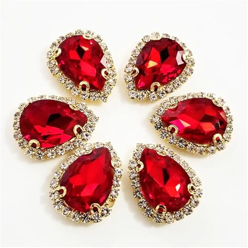 Strassstein, Rot Farbe Golden Bottom Glas Kristall Schnalle Tropfenform Nähen Auf Strass Diy Hochzeit Dekoration 10 Teile/paket(10x14mm 10pcs) von SFQEVHRZ