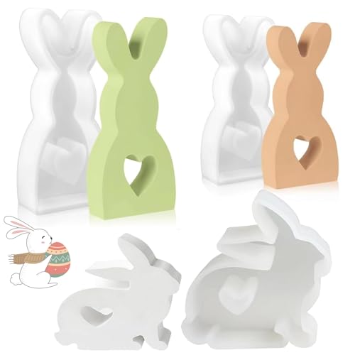 3 Stück Ostern Kaninchen Silikonformen,Osterhase Silikonform for Gips,Silikonform Ostern,Kaninchen Silikonformen,Kaninchen Gießformen Silikon,3D Kreative Silikonform für Kerzenherstellung. (3 Stück) von SFSSHUI
