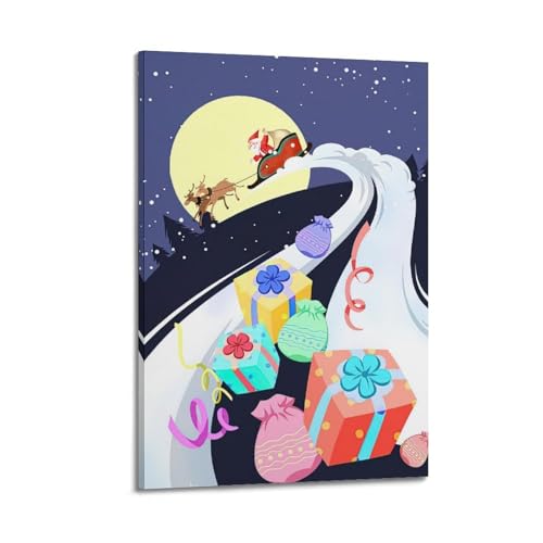 Weihnachtsposter mit Weihnachtsmann-Schlitten und Geschenkband, bunte Illustration, Heimdekoration, exquisite Leinwand-Kunstdrucke, Bild für Wohnzimmer, Schlafzimmer, hängende Wanddekoration, Flur Weihnachtsposter mit Weihnachtsmann-Schlitten und Geschenkband, bunte Illustration, Heimdekoration, exquisite Leinwand-Kunstdrucke, Bild für Wohnzimmer, Schlafzimmer, hängende Wanddekoration, Flur von SFXHHWG