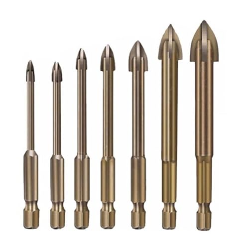 Glasbohrer Set, Wolframkarbid Bohrer mit 4 Schneiden, Kreuzbohrer für Glasfliesen, 7 Stück Glasbohrer Set, Wolframkarbid Bohrer mit 4 Schneiden, Kreuzbohrer für Glasfliesen, 7 Stück von SFYMORHE
