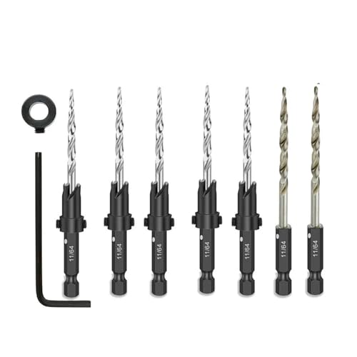 Holzversenkungsbohrer-Set, SAE Kegelbohrer mit 1/4 Zoll Sechskantschaft, 7/64, 9/64, 11/64, 3/16, 7/32, 5/7 Stück (5 Stück Gold) von SFYMORHE