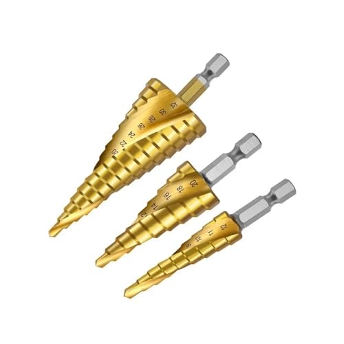 Stufenbohrer-Set, Kegel für Holz und beschichtetes Metall, 4-32 mm, 4-20 mm, 4-12 mm, 3-teilig Stufenbohrer-Set, Kegel für Holz und beschichtetes Metall, 4-32 mm, 4-20 mm, 4-12 mm, 3-teilig von SFYMORHE