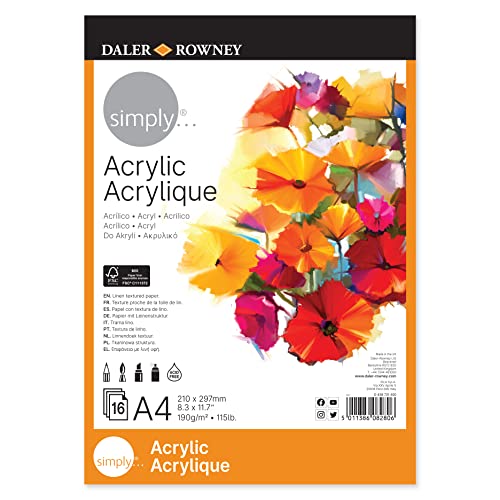 Daler-Rowney Simply Linen Texture 190 g/m² A4 Acrylpapierblock, einseitig geklebt, 16 weiße Blätter, ideal für professionelle Künstler und Studenten Daler-Rowney Simply Linen Texture 190 g/m² A4 Acrylpapierblock, einseitig geklebt, 16 weiße Blätter, ideal für professionelle Künstler und Studenten von Daler Rowney
