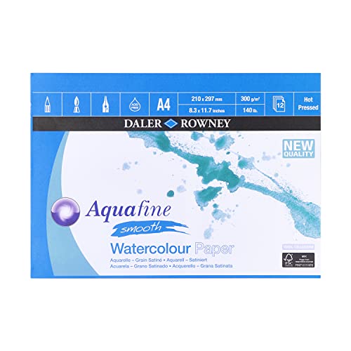 SG Bildung DR 431235400 Aquafine A4 Aquarellblock, Smooth (12 Blatt) von Daler Rowney