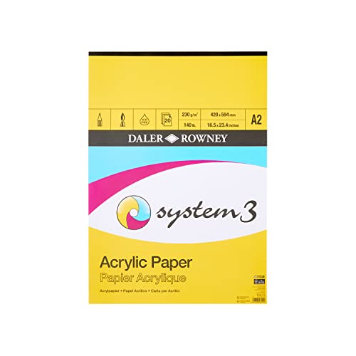 Daler-Rowney System3 Acrylpapier, Leinenstruktur, 230 g/m², A2, einseitig geklebt, 20 weiße Blätter, ideal für professionelle Künstler und Studenten von Daler Rowney