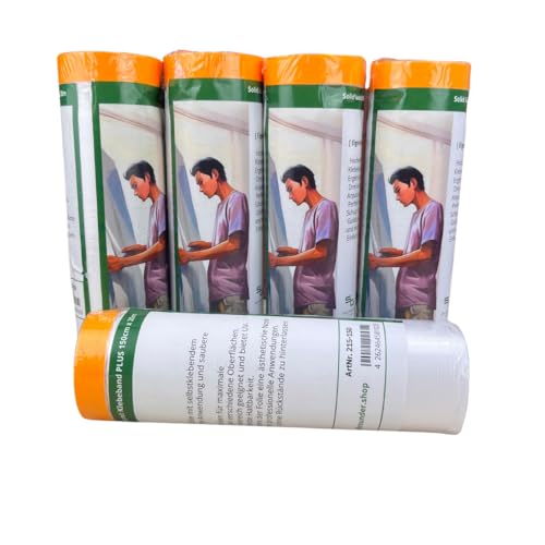 Abdeckfolie Goldband Mit Klebeband Malerband (5 Stk 150cm x 20m) Abklebeband Mit Folie, Innen u. Außen | Zum Fenster Abkleben Abdeckplane von SG SOLIDGUARD SUREFORT