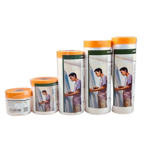 Abdeckfolie mit Klebeband (5 Rollen Set) 30,55,110,180,240cm Innen und Außen | malerfolie zum Fenster abkleben | Klebeband mit Folie | SOLIDGUARD Selbstklebende Malerfolie mit Klebeband von SG SOLIDGUARD SUREFORT