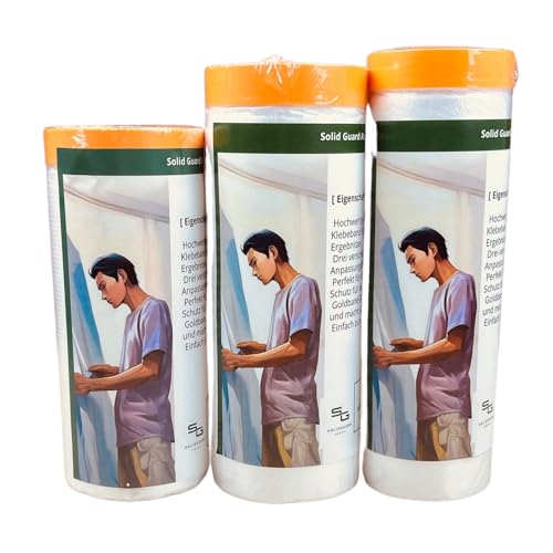 Abdeckfolie mit Klebeband Innen und Außen | malerfolie zum Fenster abkleben | Klebeband mit Folie | SOLIDGUARD Selbstklebende Malerfolie (3Stk 110/180/240cm) (3, 3 Rollen 73m) von SG SOLIDGUARD SUREFORT