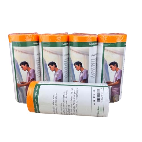 Goldband Abdeckfolie mit Klebeband Malerband Klebeband mit Abdeckfolie | Abklebeband mit Folie, Innen u. Außen | Folie zum Fenster abkleben | Klebeband mit Folie (5Stk x 110cm x 33m) von SG SOLIDGUARD SUREFORT