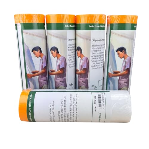 Goldband Abdeckfolie mit Klebeband Malerband Klebeband mit Abdeckfolie | Abklebeband mit Folie, Innen u. Außen | Folie zum Fenster abkleben | Klebeband mit Folie (5Stk x 180cm x 20m) von SG SOLIDGUARD SUREFORT