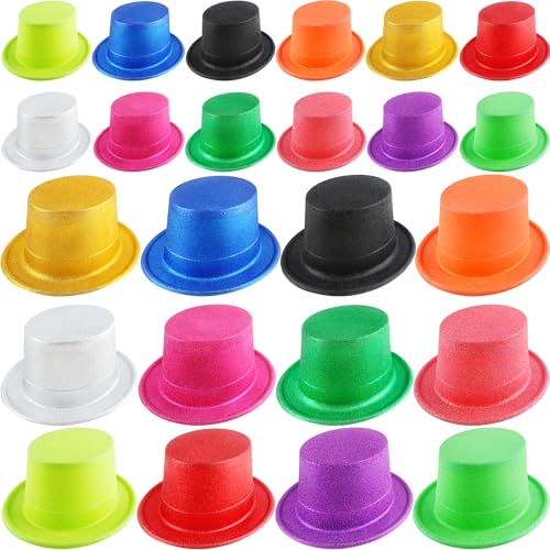 24 Stück glitzernder Kunststoff-Zylinderhut, bunt, Magierhut, helle Partyhüte, Neonhüte für Erwachsene, Kinder, Geburtstag, Neujahr, Partyzubehör von SGBETTER