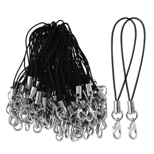 SGERUFZ 50 PCS Einfaches Handy-Lanyard mit Schlüsselanhänger, Handy-Anhänger Ring, Handy-Lanyard mit Schnur für Anhänger USB-Schlüsselanhänger (schwarz) von SGERUFZ