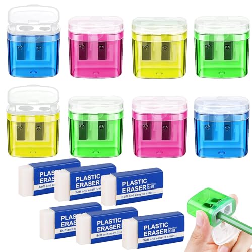 SGQTGIMU 6 Stück Anspitzer mit Behälter, Pencil Sharpener Bunte Bleistiftspitzer Anspitzer kinder und 6 Weißen Kunststoff-Radiergummis für Kinder, Schule, Zuhause, Büro, Schüler Zubehör SGQTGIMU 6 Stück Anspitzer mit Behälter, Pencil Sharpener Bunte Bleistiftspitzer Anspitzer kinder und 6 Weißen Kunststoff-Radiergummis für Kinder, Schule, Zuhause, Büro, Schüler Zubehör von SGQTGIMU