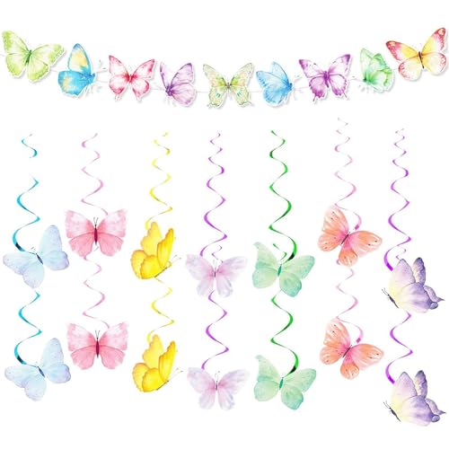 28 Stück Schmetterling Anhänger Und 1 Set Schmetterlingsbanner, Geburtstagsfeier, Kreative Dekorationen, Party -Szenen -Arrangement. von SGSCFG