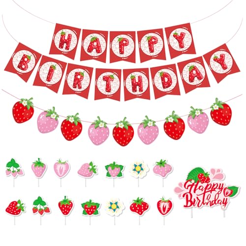 SGSCFG 1 Buchstabe Pull Flag, 1 Strawberry Pull Flag Und 16 Karteneinsätze, Dekorationen Mit Cartoon -Fruchtmotiven, Party -Hintergrundschmuck, Kindergeburtstagdekoration Vorräte. von SGSCFG