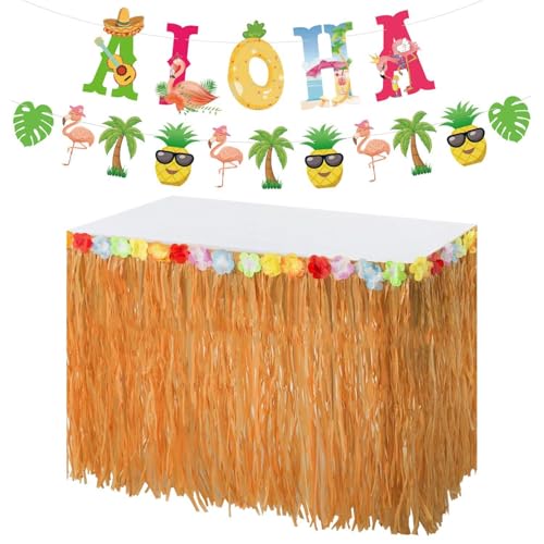 SGSCFG 1 Stück Hawaiianischer Tischrock Und 1 Stück Hawaiian Pull Flag, Strandpartydekorationen, Kreative Dekorationen, Party -Szenenarrangement. von SGSCFG
